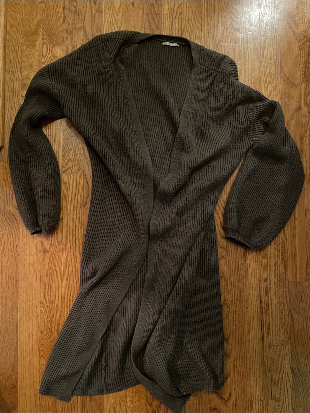Open-Front Long Ribbed Cardigan - Olive Green